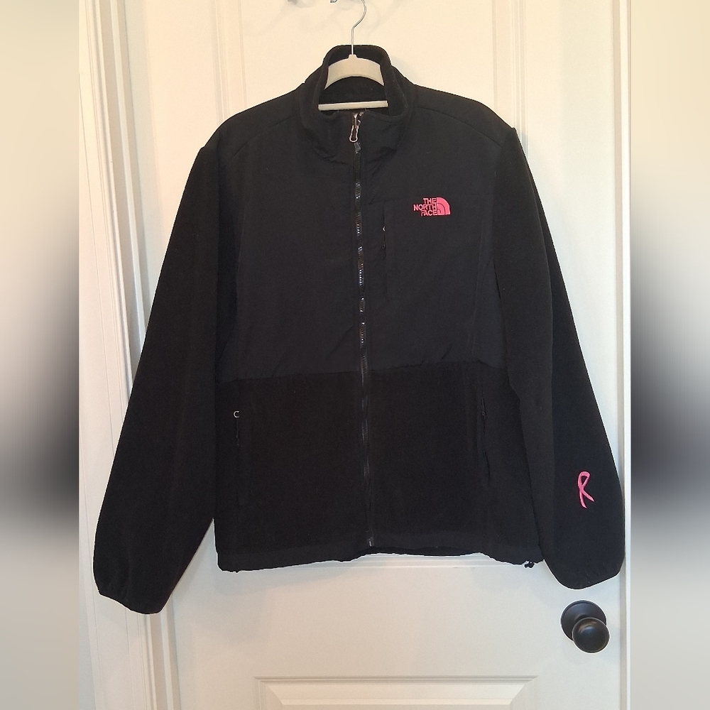 The North Face Black Fleece Jacket with Pink Logo Accents